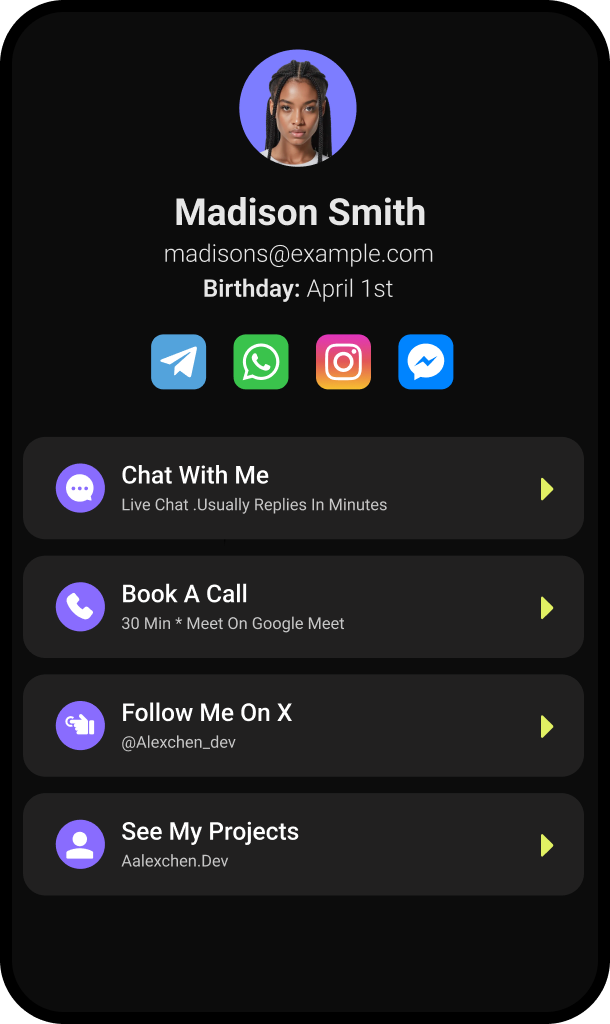 Contact page — your /handle