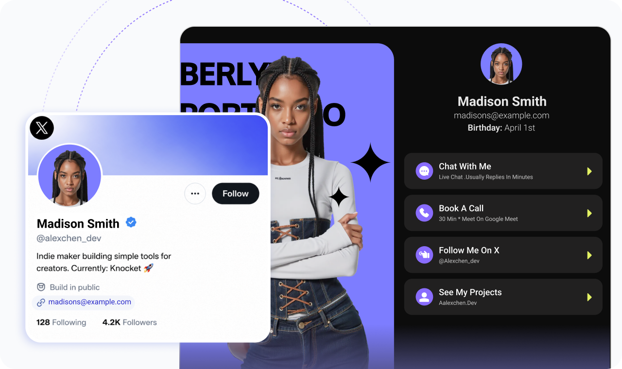 Knocket Contact Page — one link with live chat