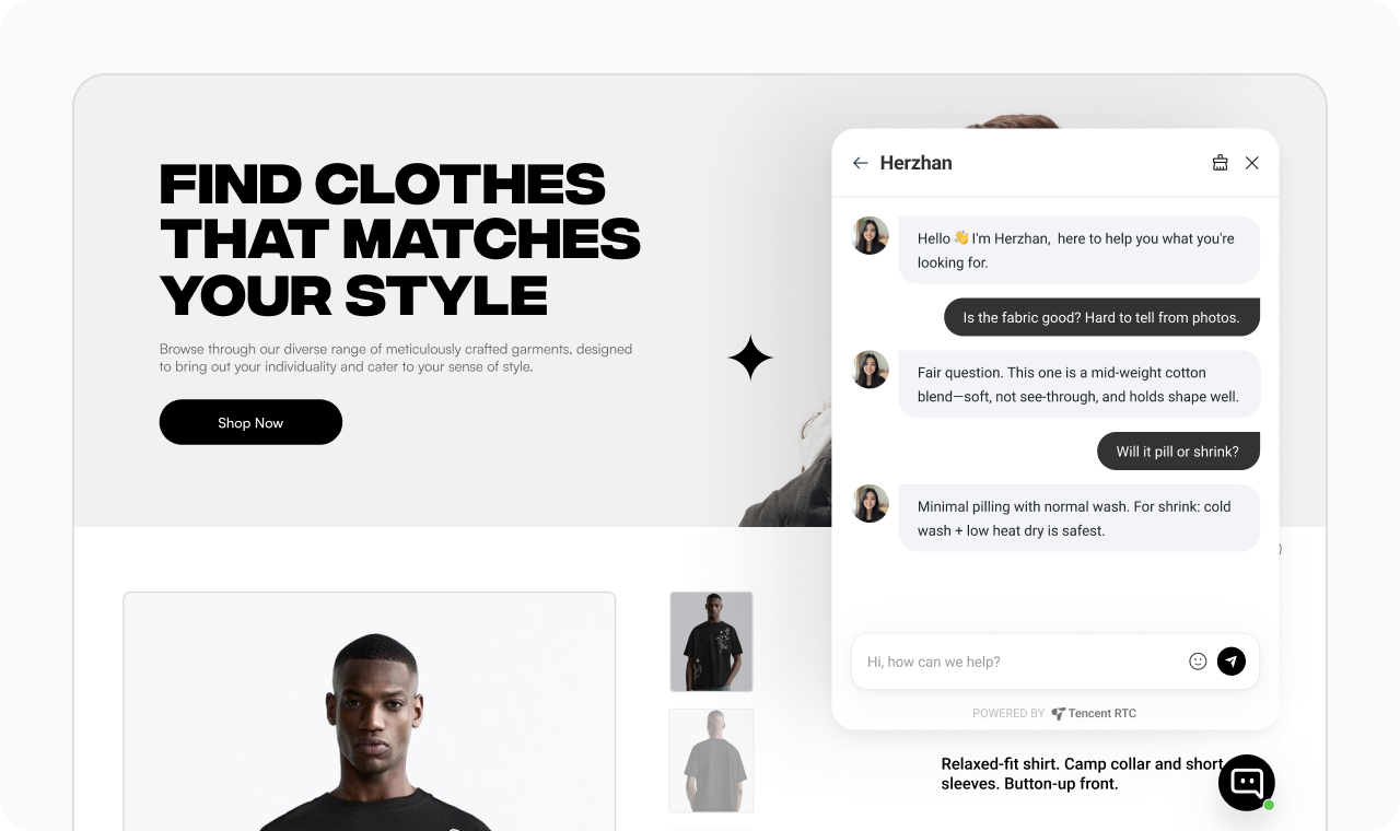 Live chat widget on a real website