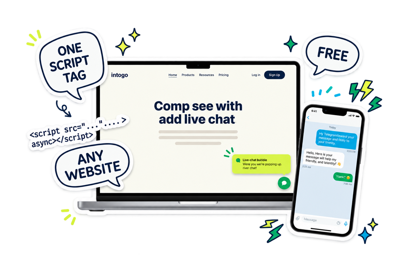 Knocket live chat added to any website with one script tag