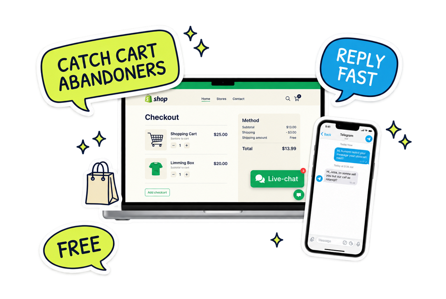 Knocket live chat catching cart abandoners on an online store