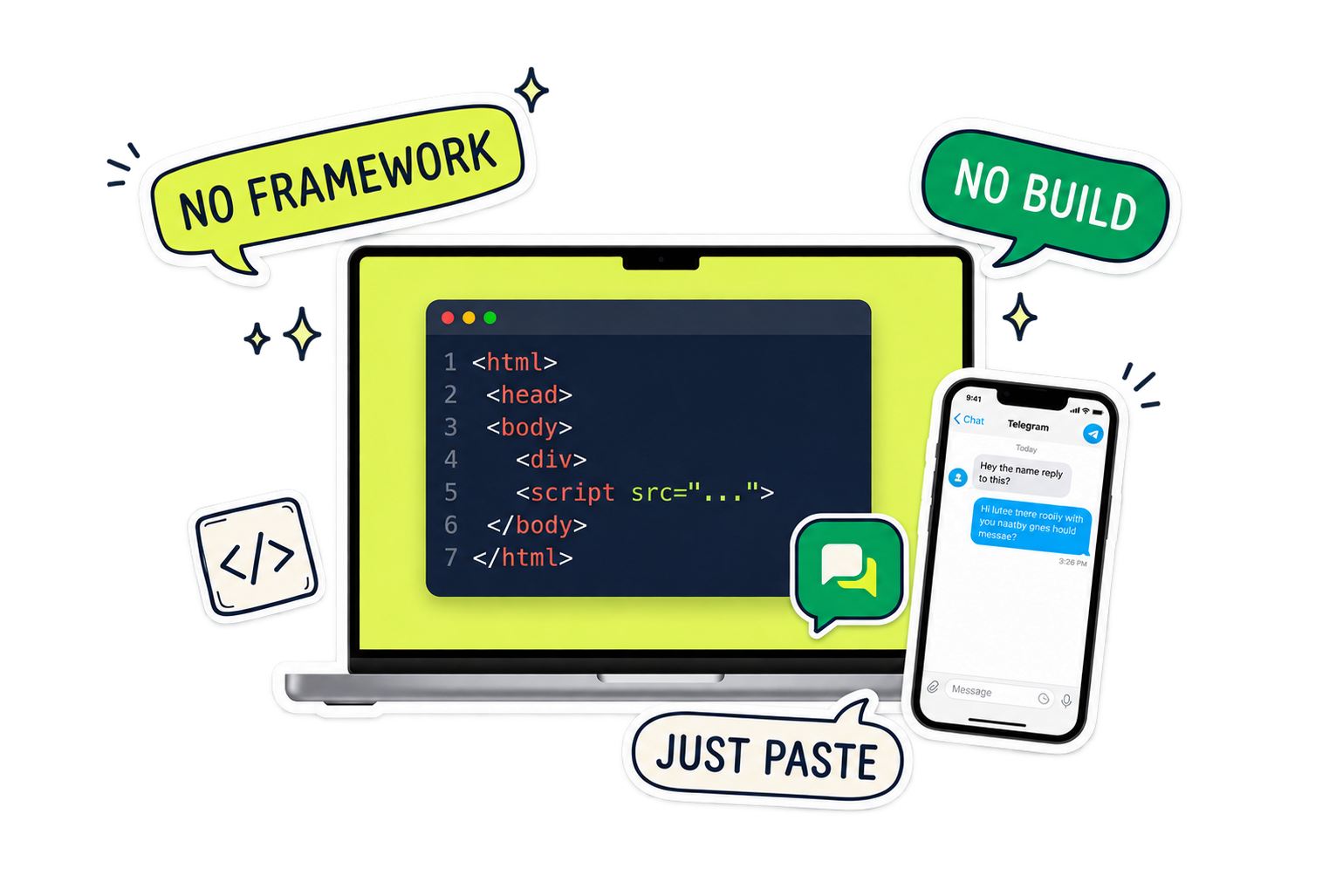 Knocket live chat added to a plain HTML site with one script tag