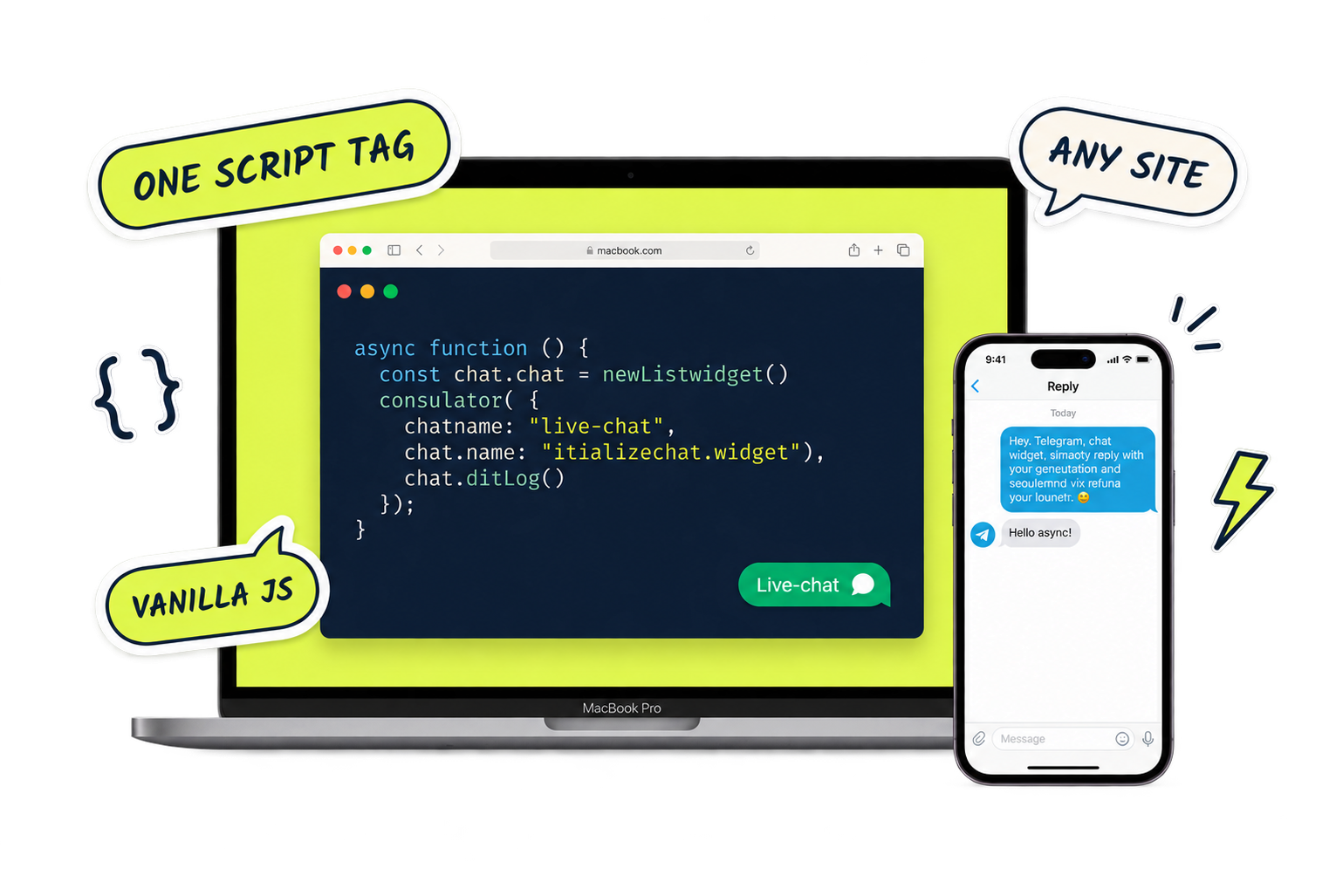 Knocket JavaScript live chat widget, one script tag