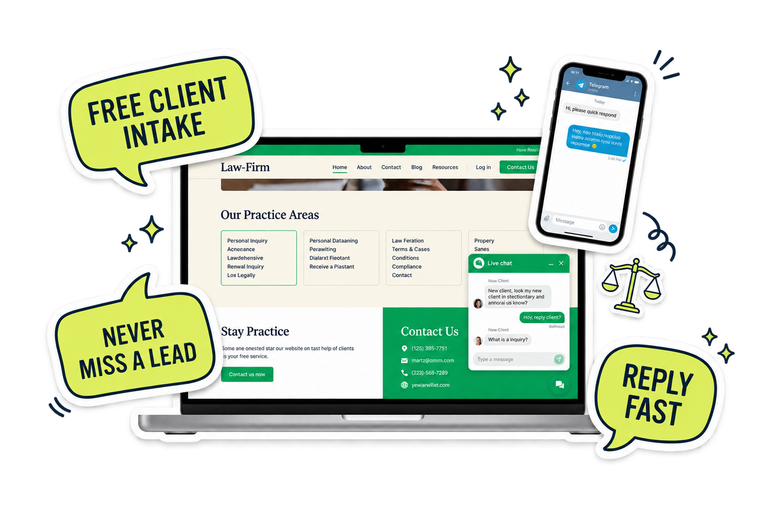 Knocket live chat handling client intake for a law firm site