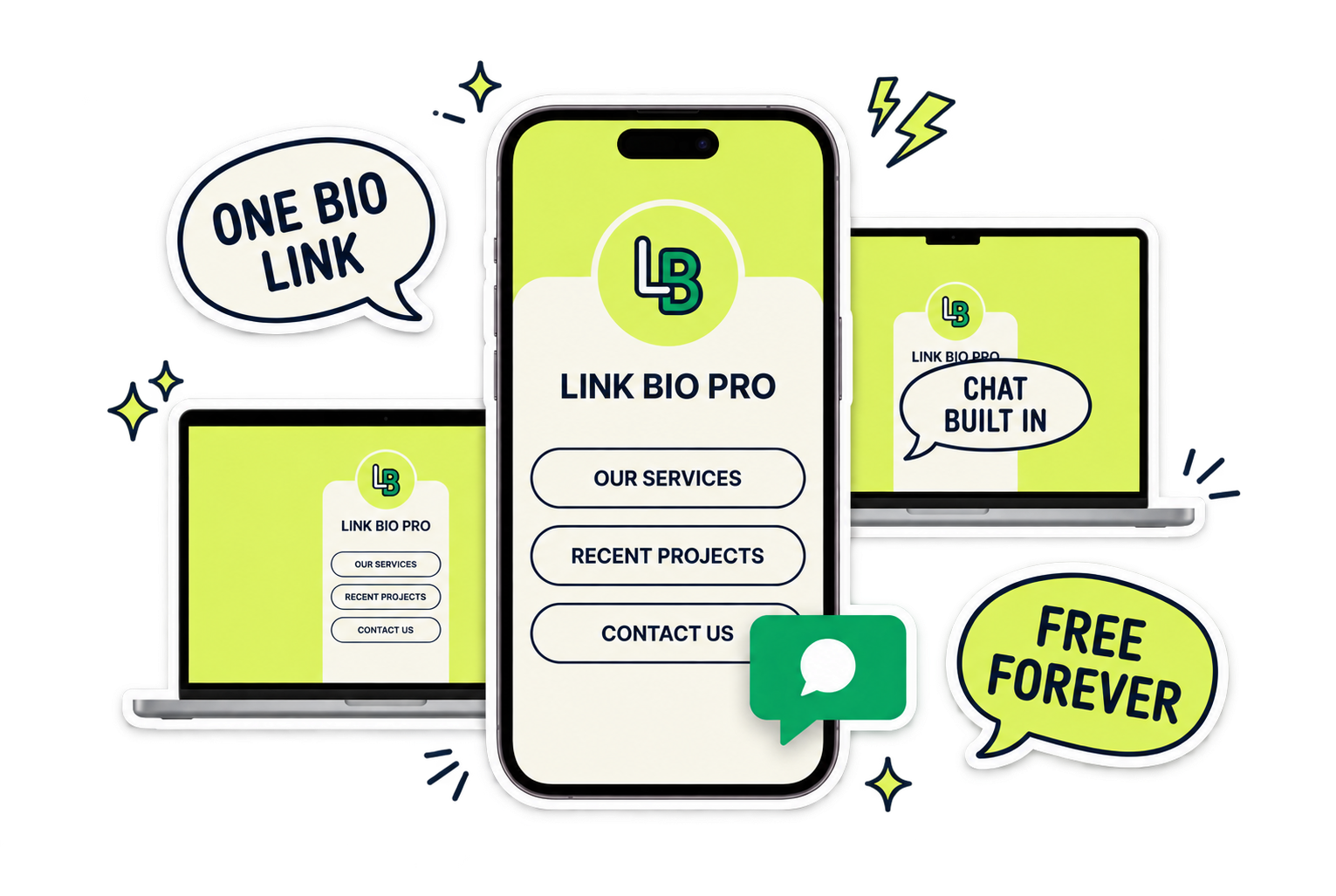 Knocket link-in-bio page with a built-in live chat bubble