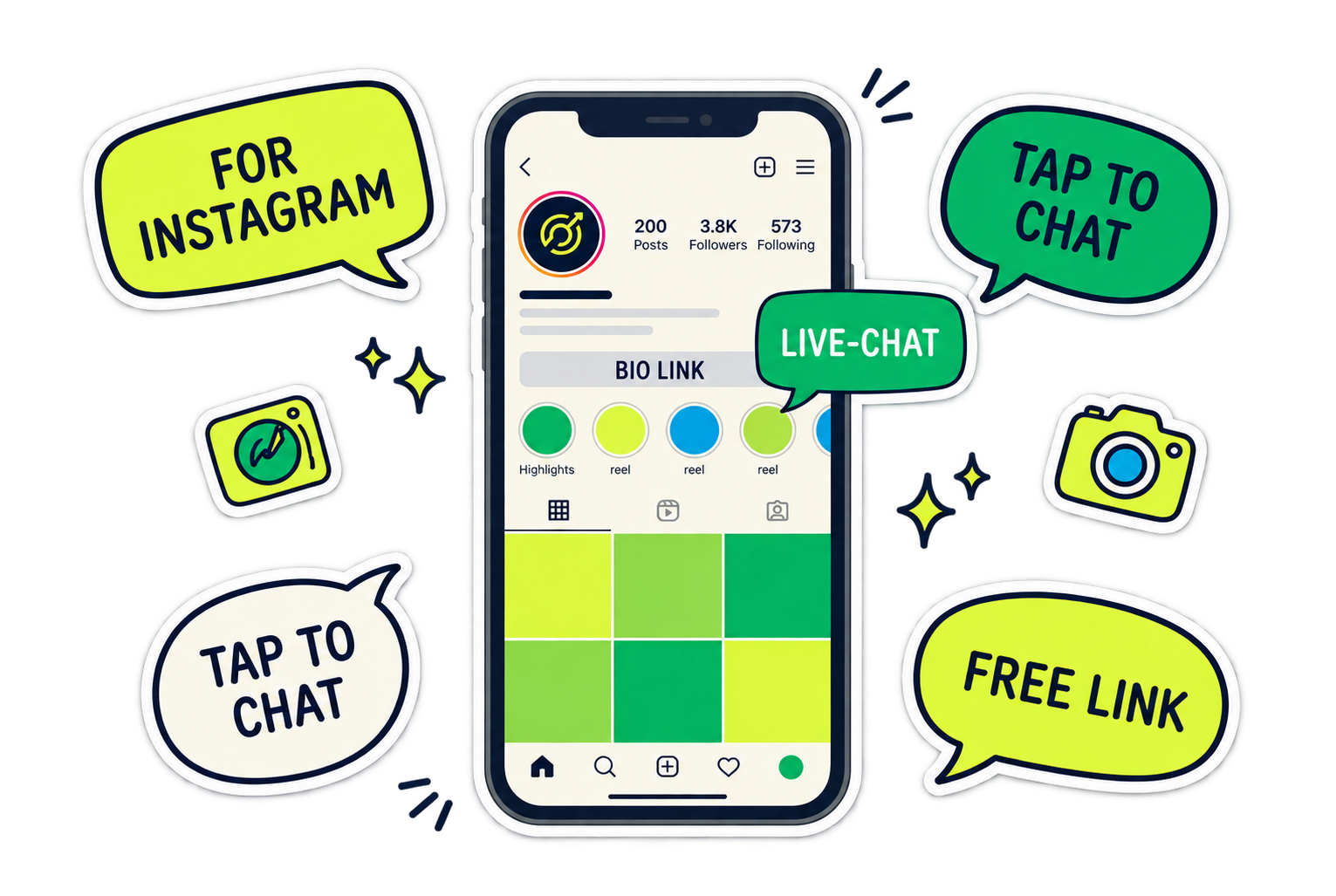 Instagram bio link profile with a Knocket live chat bubble