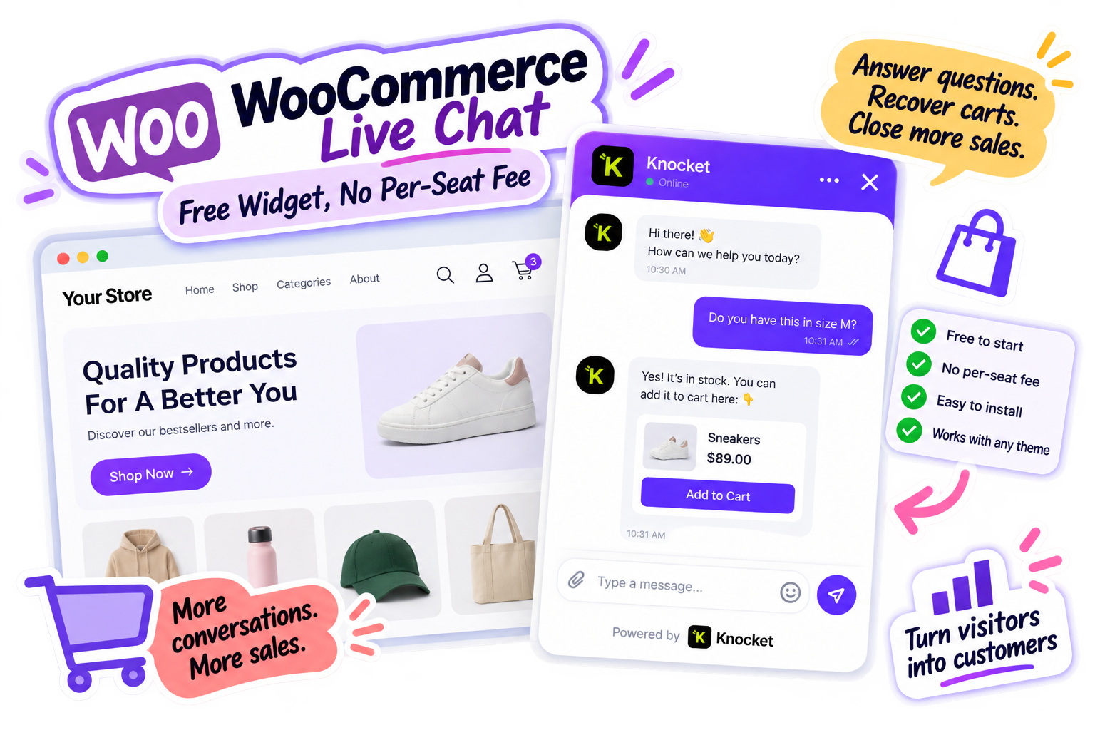 Knocket live chat widget inside a WooCommerce storefront