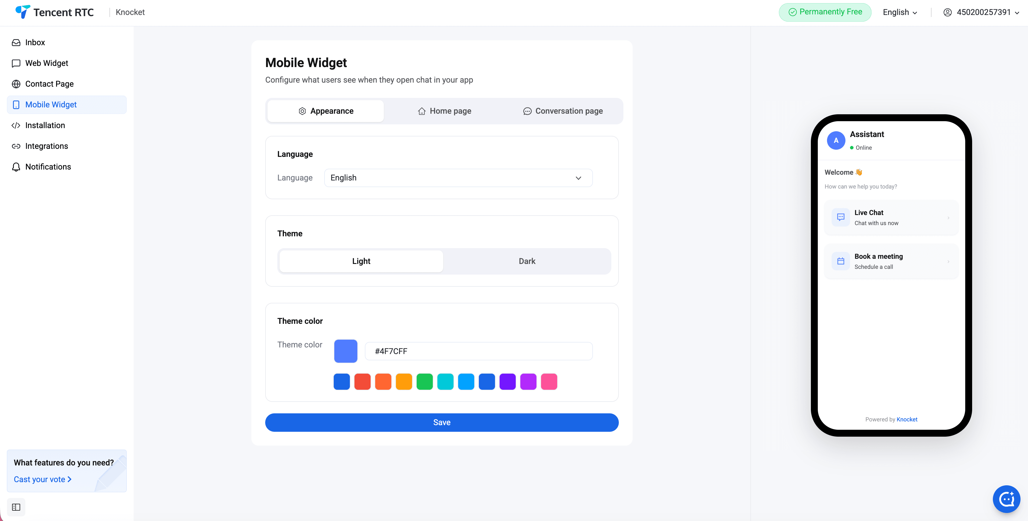 Contact Page — creating a new page in the console