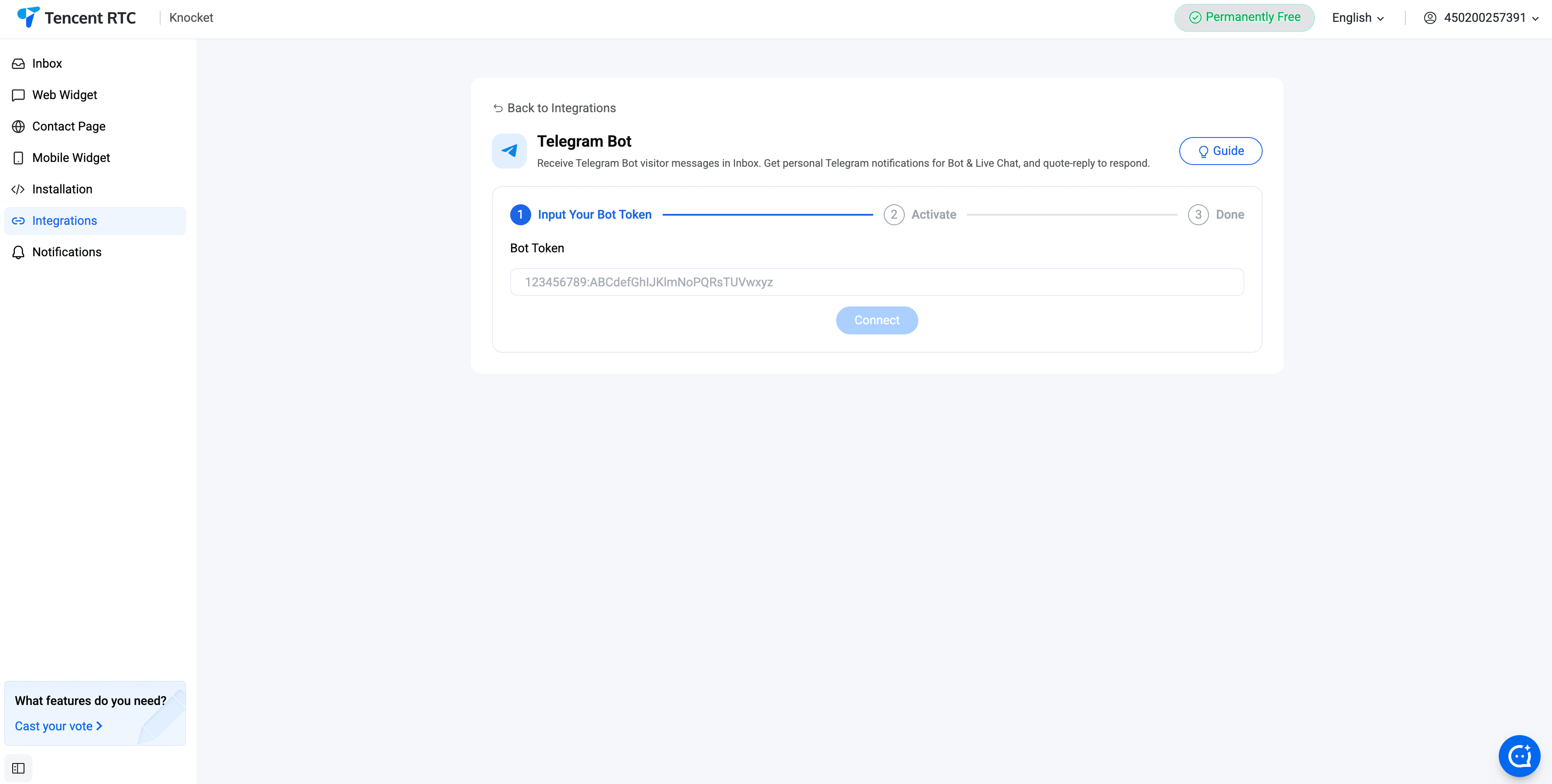 Telegram Bot — copying the bot token from BotFather
