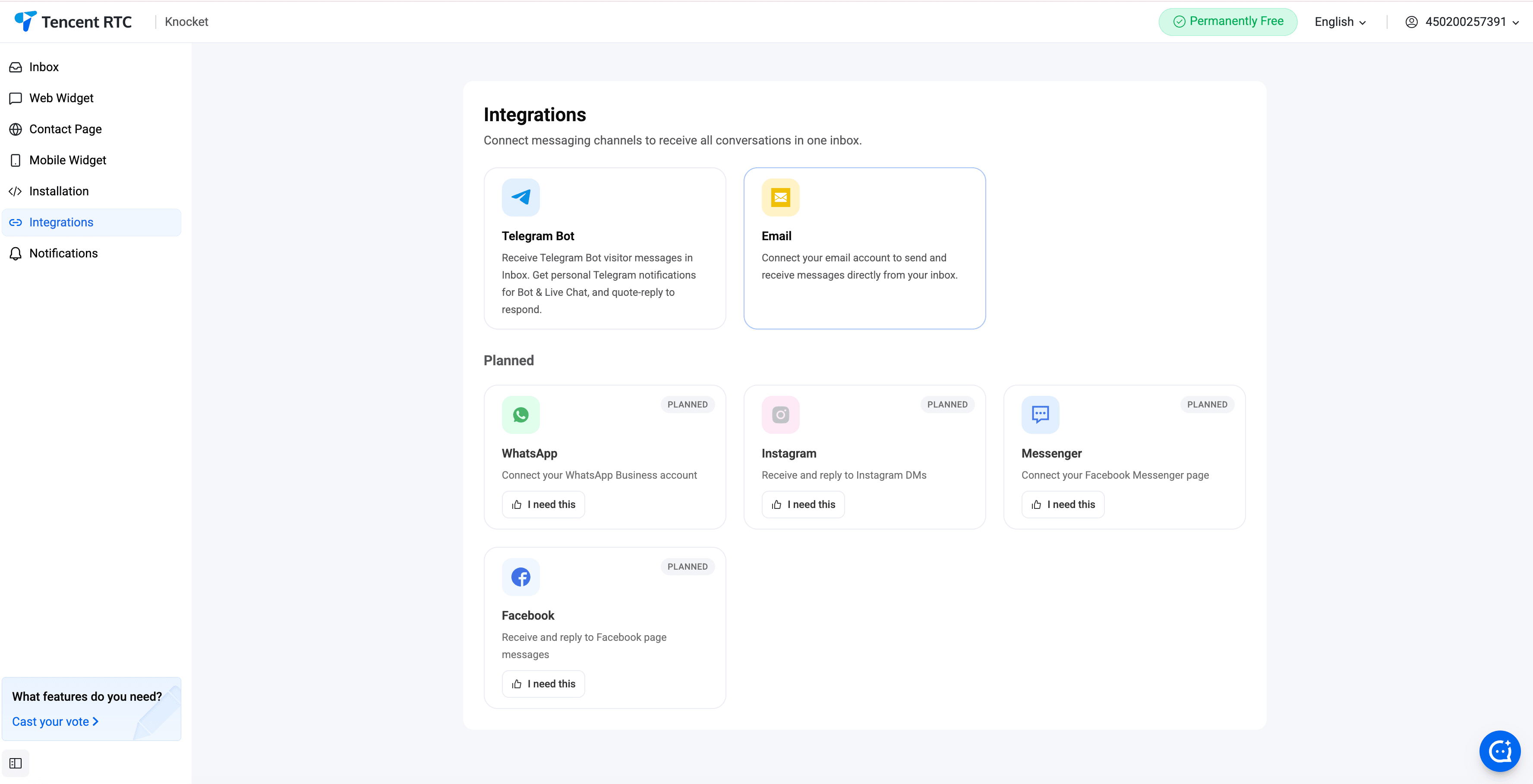 Integrations — Email integration screen in the Knocket console