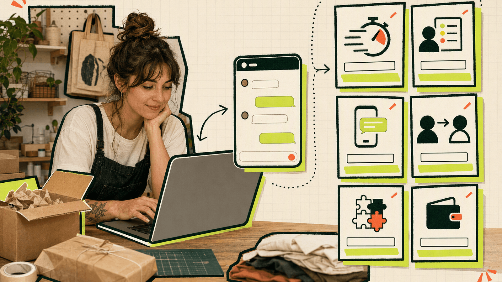 Shop owner tests a website chat while comparing response speed, visitor context, mobile usability, and team handoff.