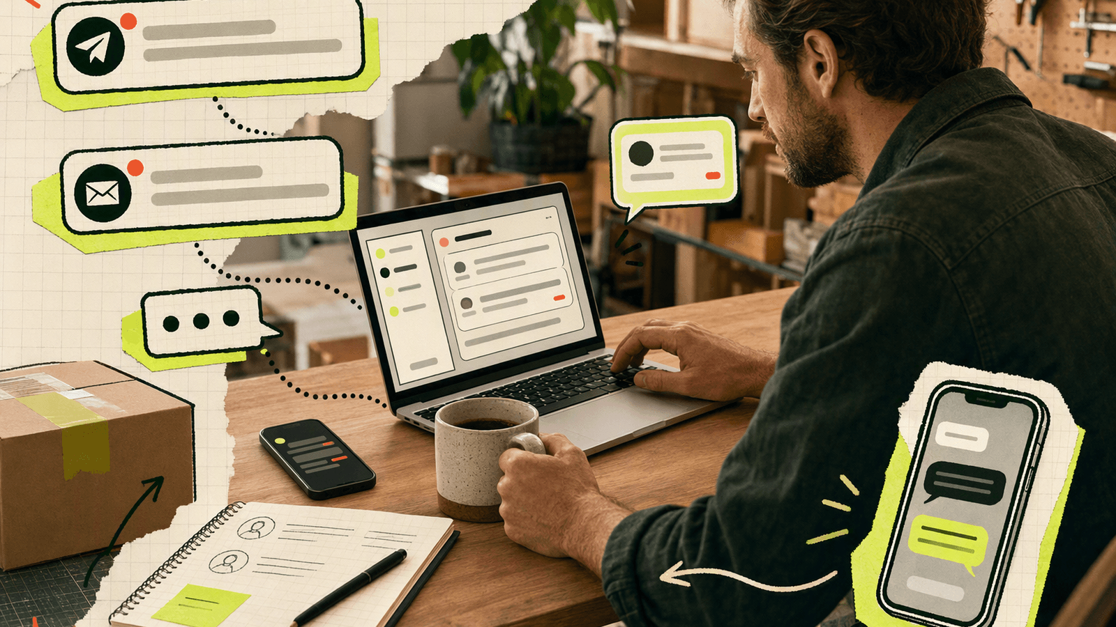 A solo founder replies to customer messages from a simple workspace without opening a complex support platform.