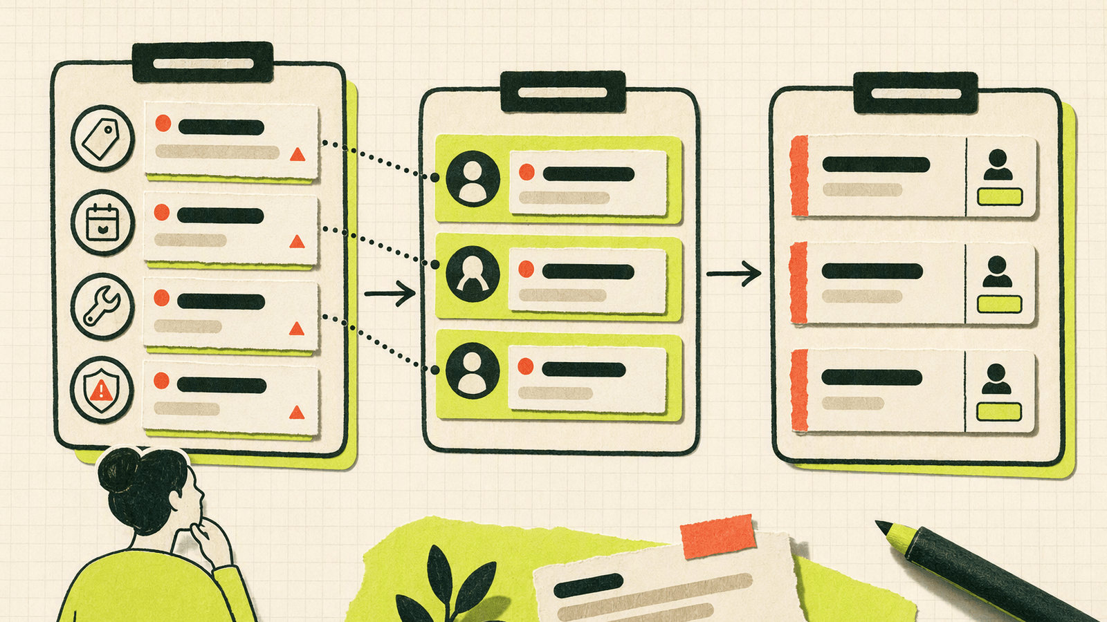 Routing board sorting website conversations by intent and account stage into sales, onboarding, and success queues.